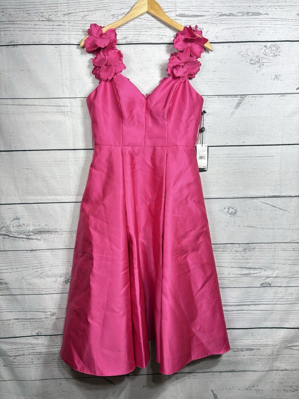 Adrianna Papell NWT Sz 4 3D FLORAL STRAP MIDI DRESS Electric Pink AP1E211949 - Picture 2 of 9